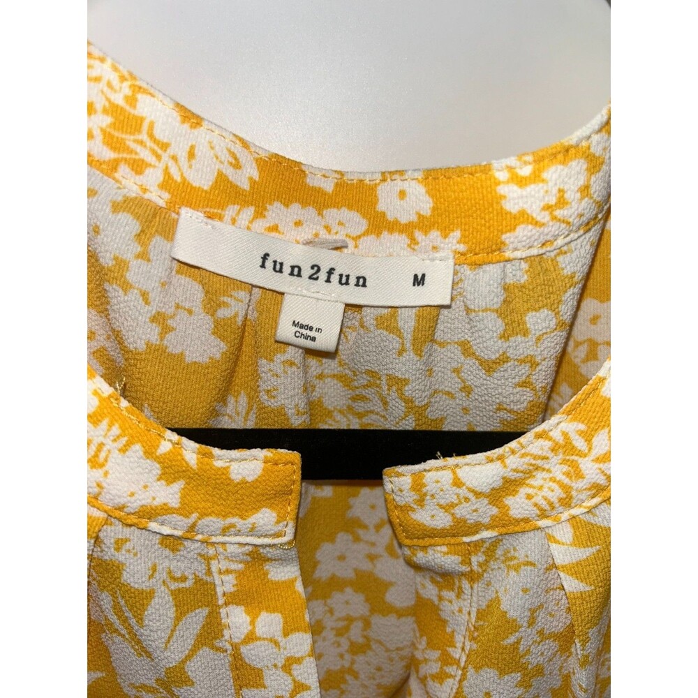Women's Fun2fun Walden Yellow White Floral Cap Sleeve Top Size M - Picture 5 of 6